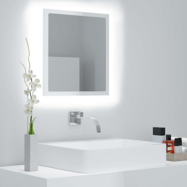 vidaXL LED Bathroom Mirror High Gloss White 40x8.5x37 cm Acrylic