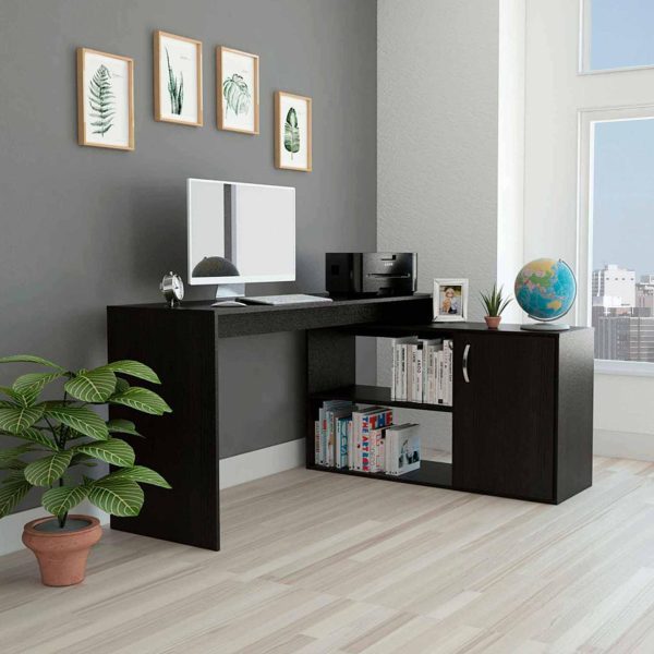 Boston Home Office Desk, Single Door Cabinet, Two Open Shelves, Two Interior Shelves