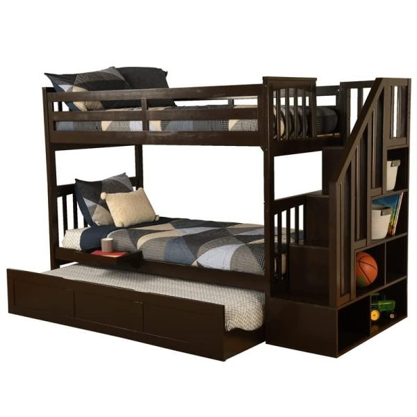 Kelcie Twin-Twin Bunk Bed Dark Chocolate-Trundle Bed+ Tray