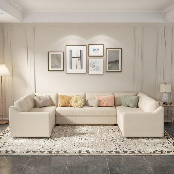 3 Pieces Upholstered U-Shaped Large Sectional Sofa with Thick Seat and Back cushions