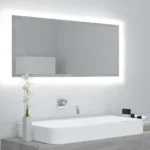 vidaxl led bathroom mirror concrete gray 39.4"x3.3"x14.6" acrylic