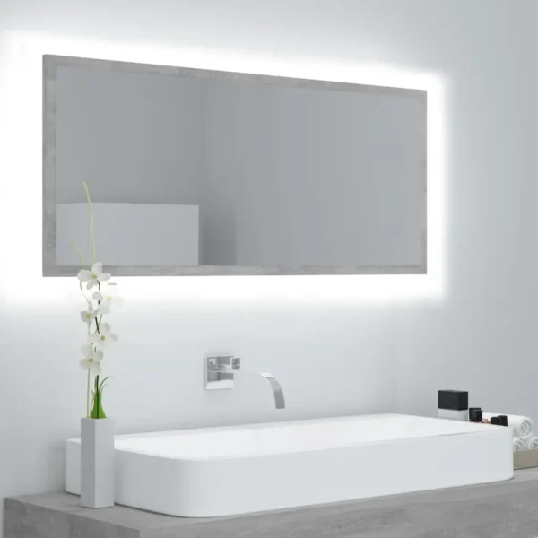 vidaxl led bathroom mirror concrete gray 39.4"x3.3"x14.6" acrylic