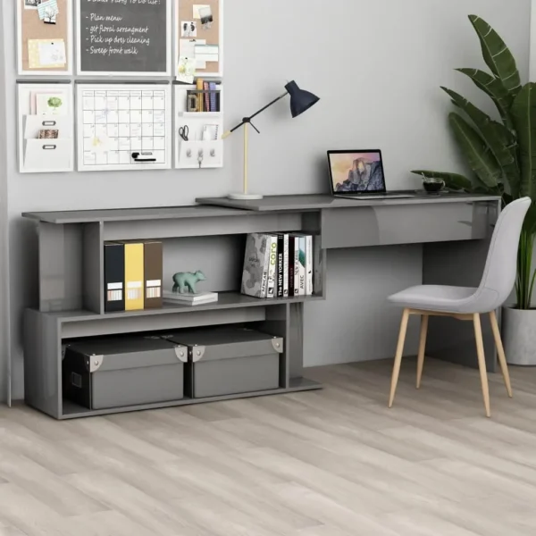 vidaxl corner desk high gloss gray 78.7"x19.7"x29.9" engineered wood